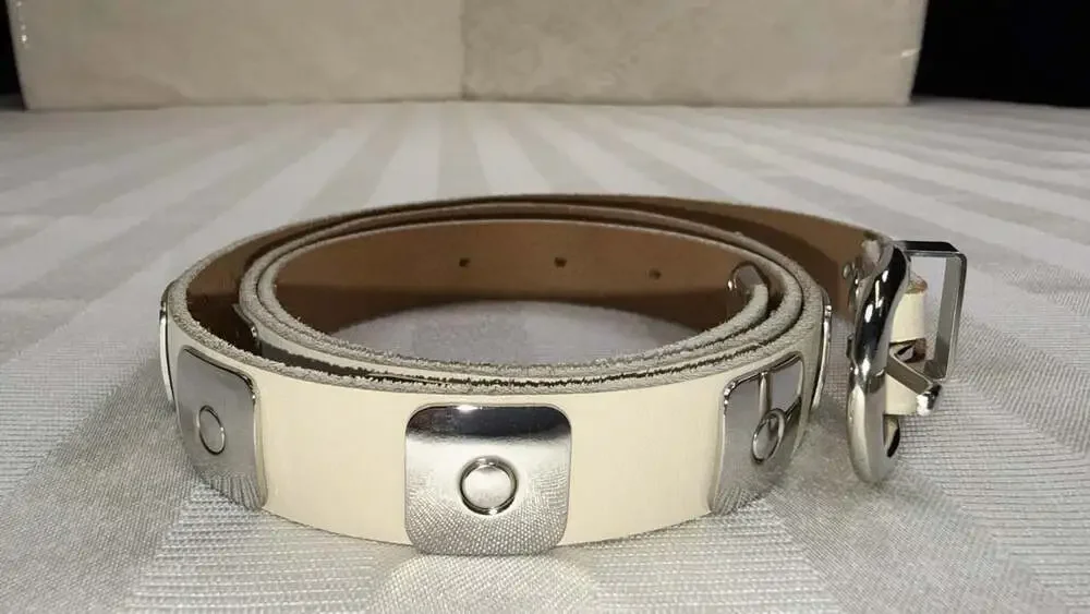 Vintage Forenza Genuine Leather Cream Studded Belt Silver Hardware Size L Rocker